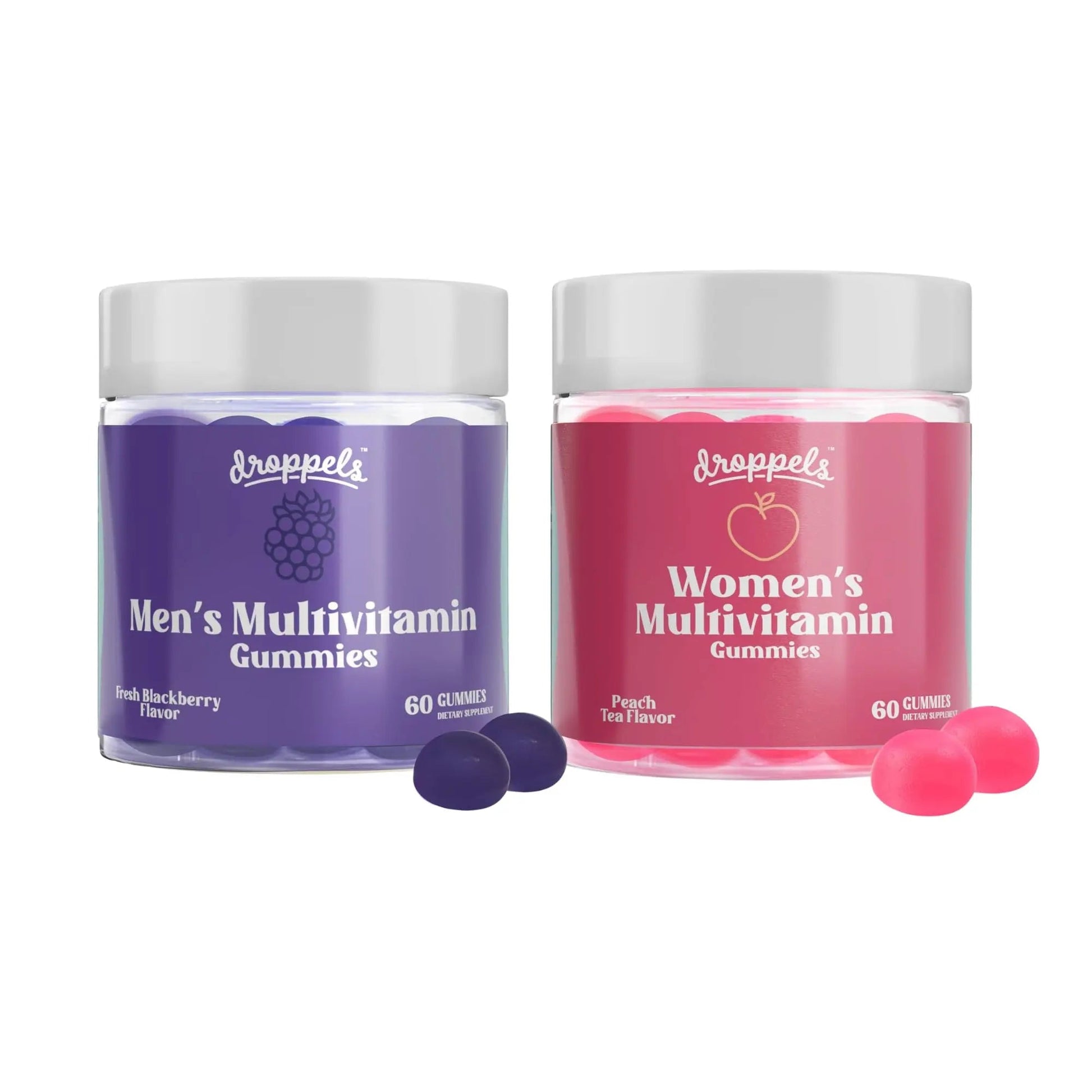 Droppels His & Hers Bundle: Men's & Women's Multivitamin Gummies | Vegan, Non-GMO, Pectin-Based | BlackBerry & Peach Tea Flavors Droppels uk supplements