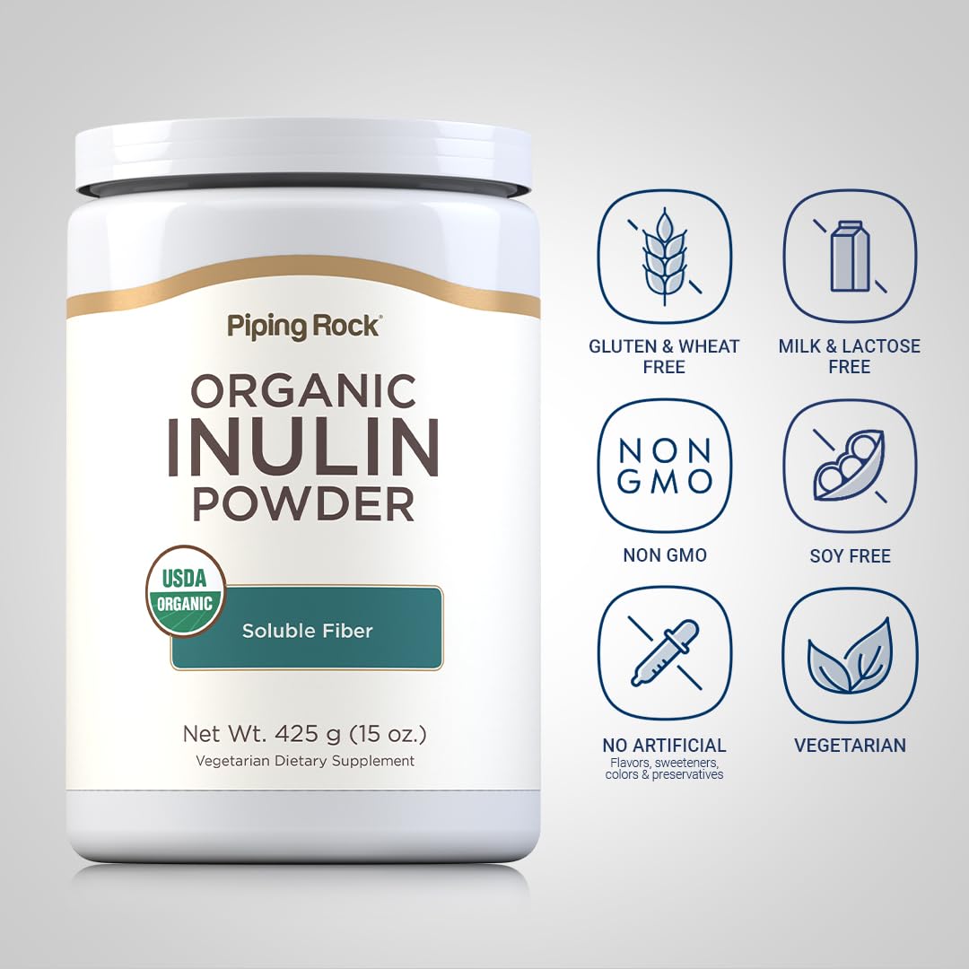Piping Rock Organic Inulin Powder | 15 oz | Soluble Fiber Supplement | FOS Powder | Vegetarian, Non-GMO, Gluten Free Piping Rock uk supplements