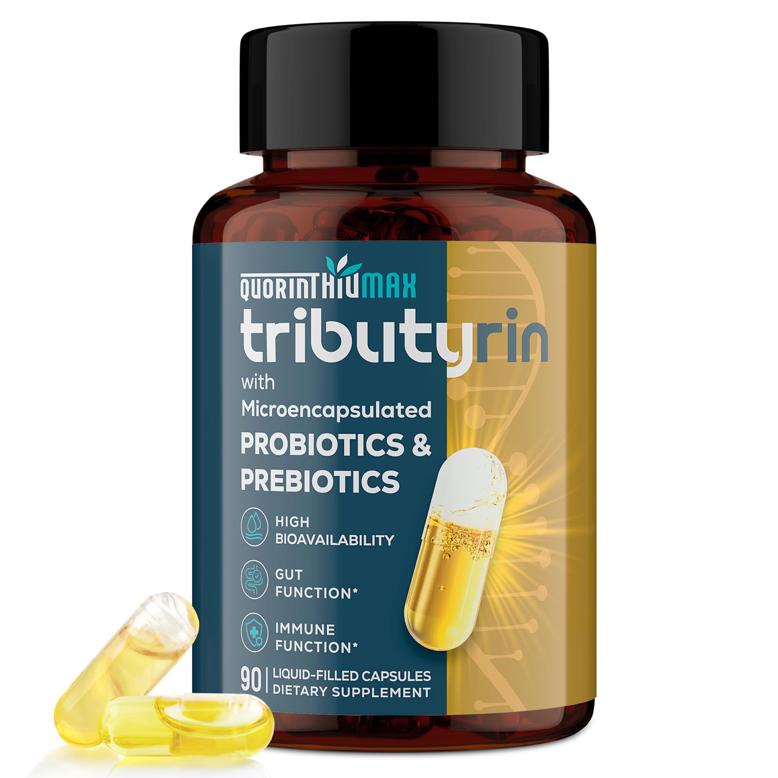 Tributyrin Supplement for Gut & Immune 800mg | High Bioavailability with Microencapsulated Probiotics & Prebiotics - Advanced Liquid-Filled Tributyrin Complex, Gluten Free, 90 Capsules Quorinthiumax uk supplements
