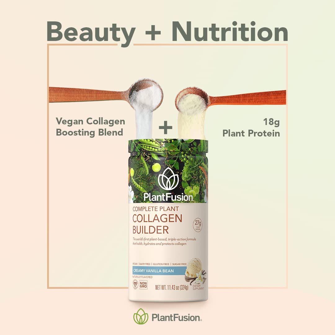 PlantFusion Vegan Collagen Powder - Plant Based Collagen Protein Powder For Muscle & Joints, Hair, Skin & Nails - Keto, Gluten Free, Soy Free, Non-Dairy, No Sugar, Non-GMO - Unflavored 10.58 oz PlantFusion uk supplements