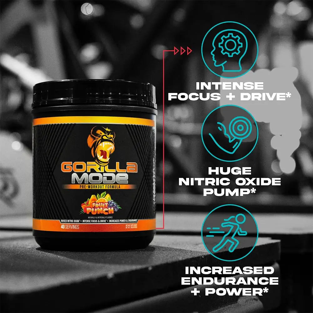 Gorilla Mode Pre Workout - Massive Pumps · Laser Focus · Energy · Power - L-Citrulline, Creatine, L-Tyrosine, Betaine, Hydroprime®, Alpha-GPC, 400mg Caffeine, Huperzine A - 792g (Rocket Frost) Gorilla Mind uk supplements