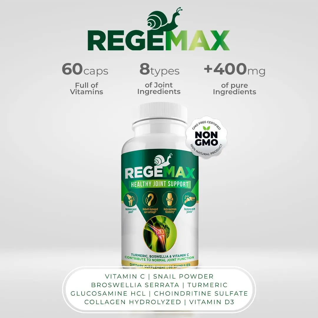 AURA VITAMINS REGEMAX regenerates and Helps Alleviate Joint discomfort Supplement, Snail Protein, Boswellia Serrata, and Turmeric – 60 Caps. (2) AURA VITAMINS uk supplements