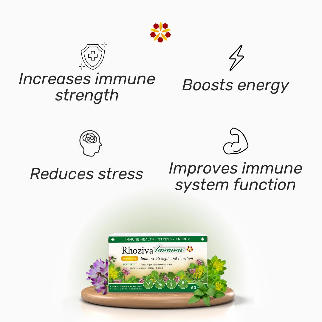 Immune Support, Energy Booster with Vitamin C, D3 and Zinc Supplement, Rhodiola Rosea, Reishi Mushroom Extract, Astragalus, Overall Wellness and Daily Habit - 60 Capsules Rhoziva uk supplements