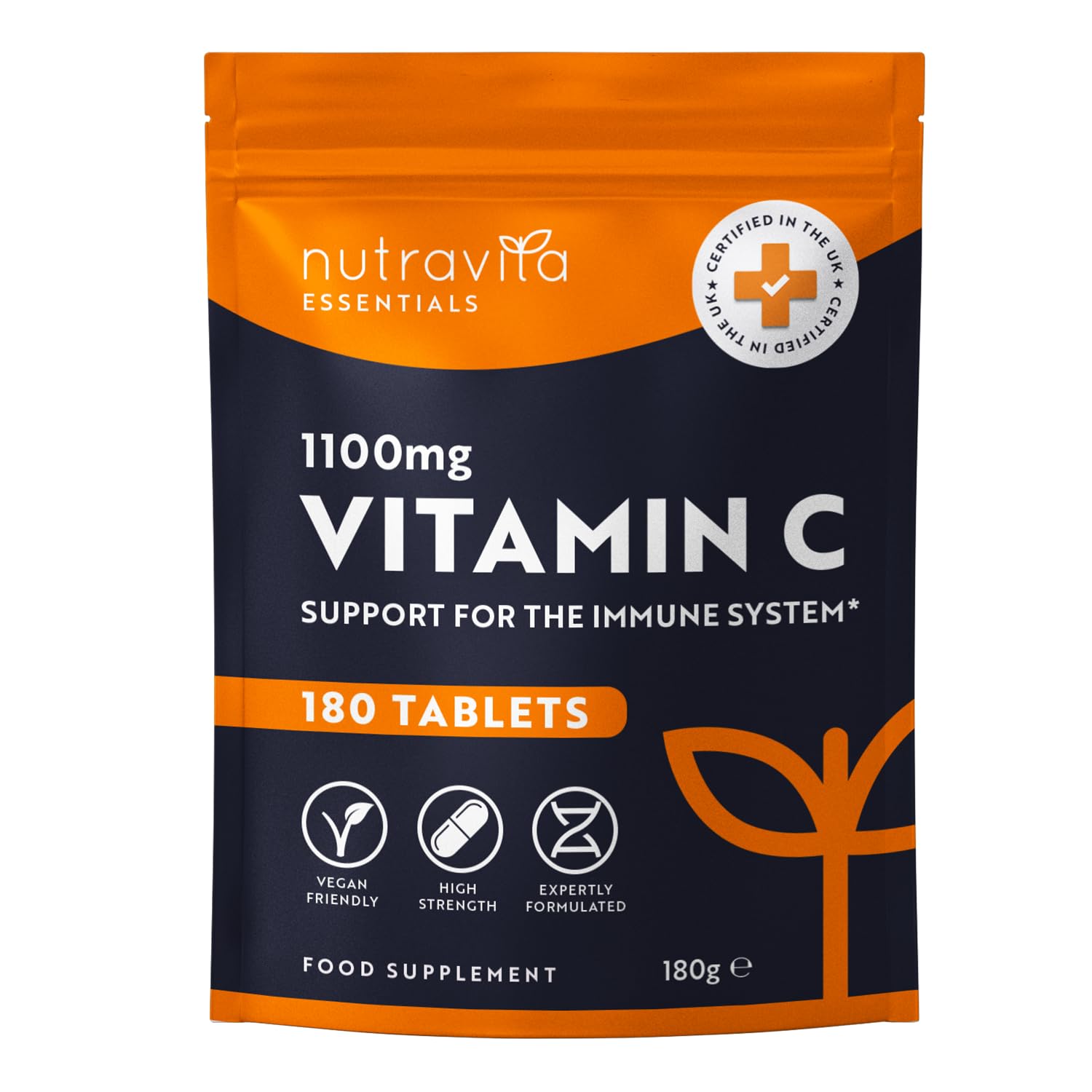 Vitamin C Tablets 1100mg – 180 Premium Vegan and Vegetarian Tablets – 3 Month Supply Nutravita uk supplements