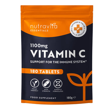 Vitamin C Tablets 1100mg – 180 Premium Vegan and Vegetarian Tablets – 3 Month Supply Nutravita uk supplements