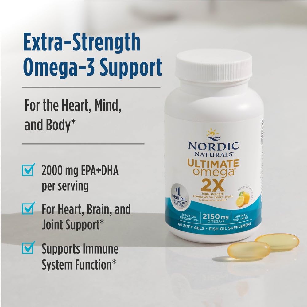 Nordic Naturals Ultimate Omega 2X, Lemon Flavor - 90 Soft Gels - 2150 mg Omega- High-Potency Omega-3 Fish Oil with EPA & DHA - Promotes Brain & Heart Health - Non-GMO - 45 Servings Nordic Naturals uk supplements