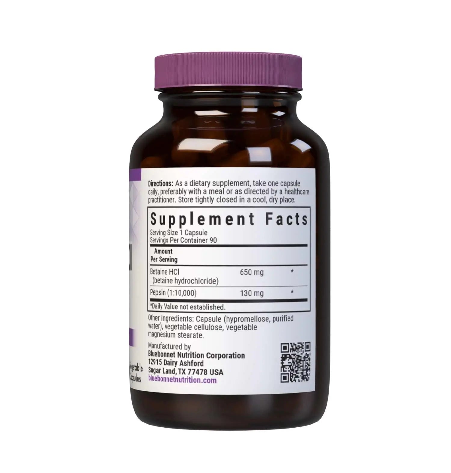 BlueBonnet Betaine HCI Plus Pepsin Vegetarian Capsules, 90 Count BlueBonnet uk supplements