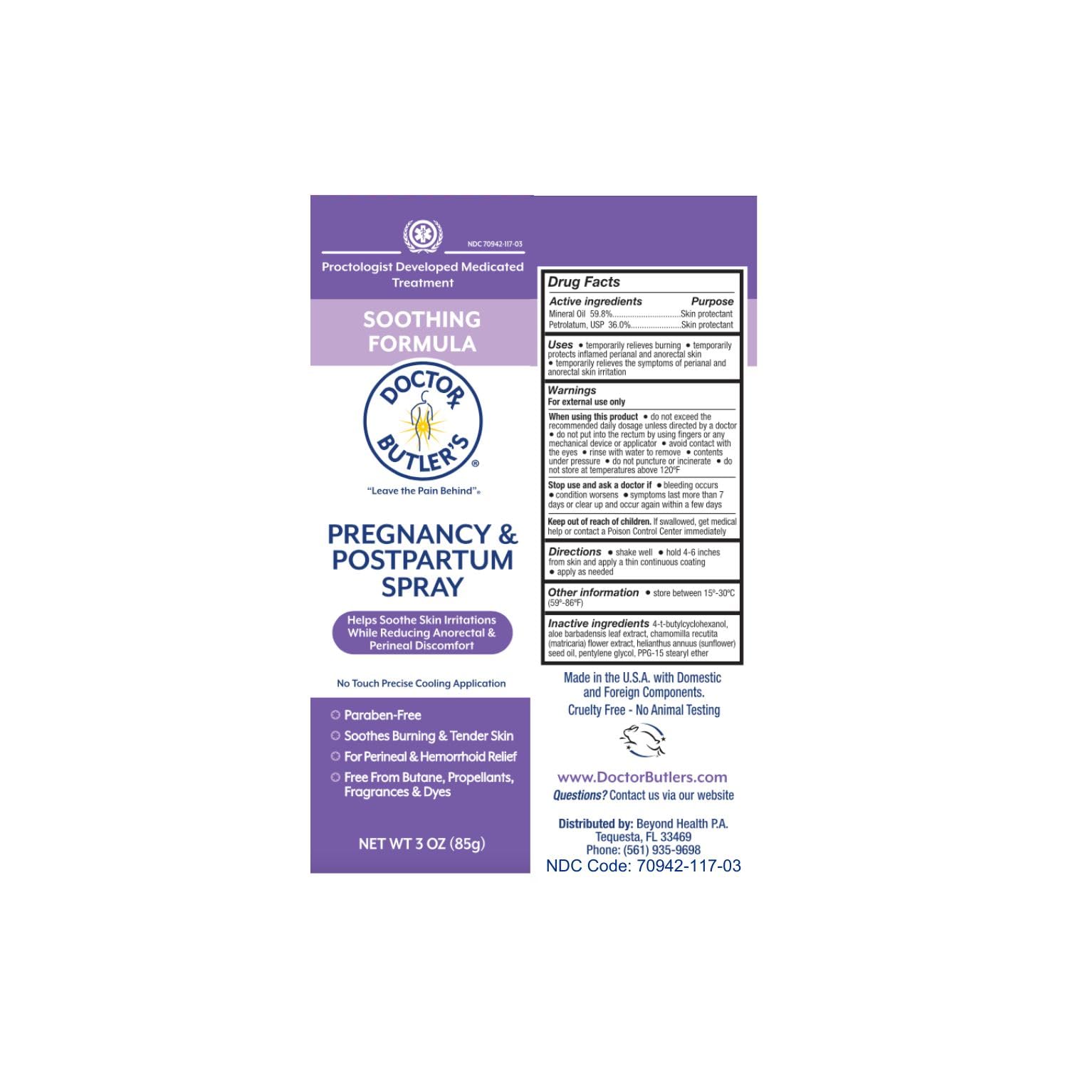 Doctor Butler's Pregnancy & Postpartum Spray - Perineal Spray and Hemorrhoid Treatment with Aloe and Chamomile, Pregnancy Support and Postpartum Essentials, Paraben Free (3oz) Doctor Butler's uk supplements