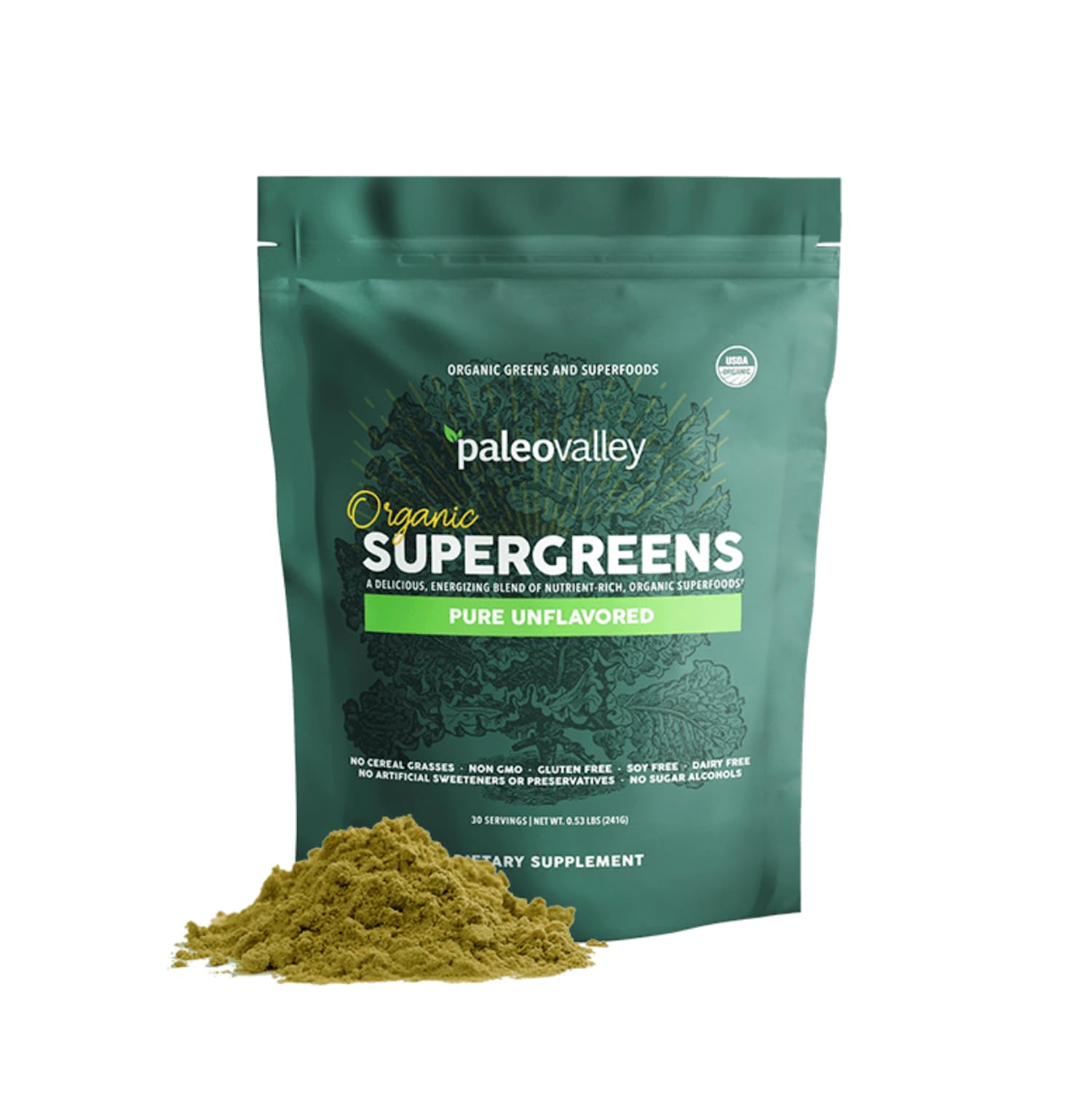 Paleovalley Organic Supergreens Powder - 23 Superfoods with Prebiotic Fiber for Energy and Immunity Support - No Cereal Grasses for Maximum Absorption - Pure Unflavored, 30 Servings Paleovalley uk supplements