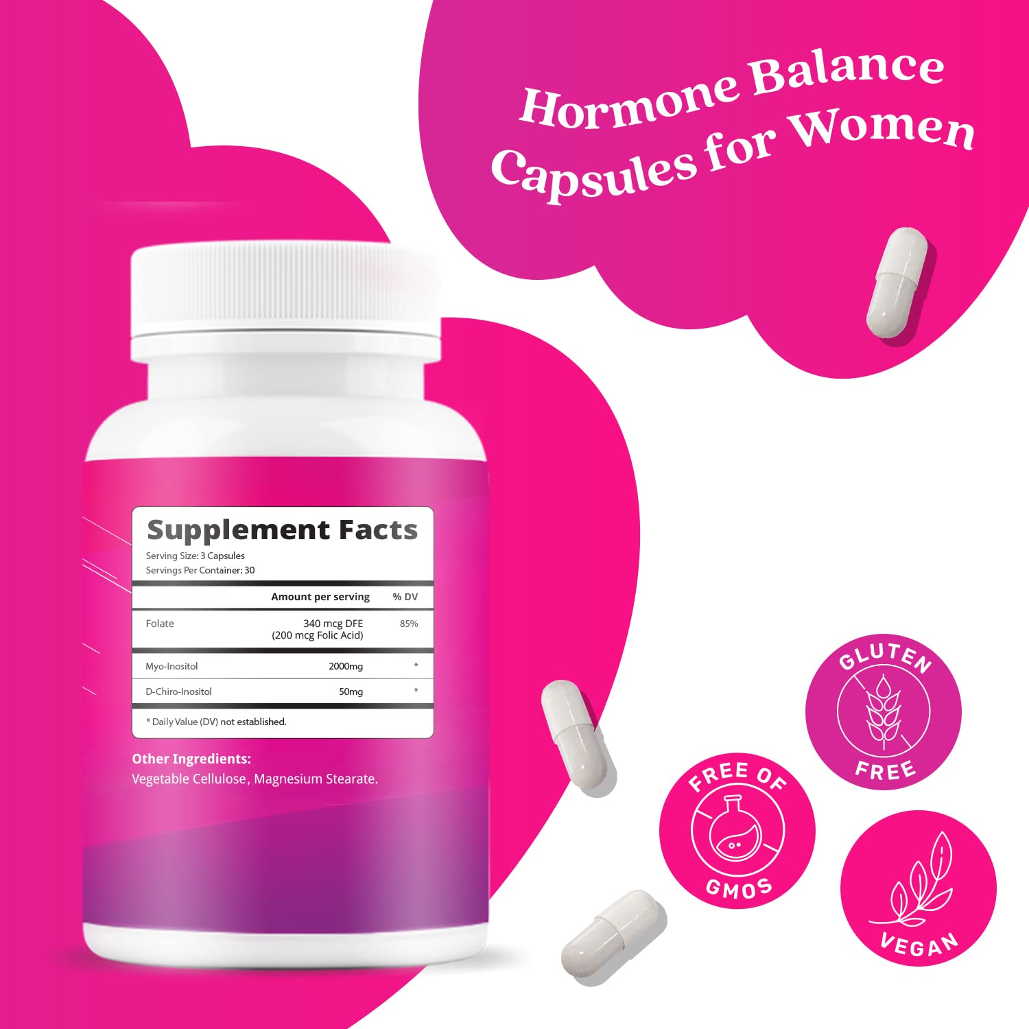Myo-Inositol & D-Chiro Inositol Capsules with Folic Acid for PCOS | Prenatal Fertility BeLive uk supplements