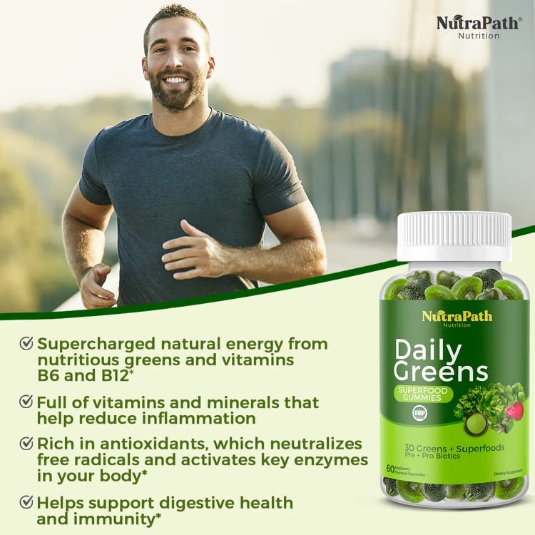 Superfood Daily Greens Gummies - Fruits, Veggies, and Super Foods for Immunity, Energy - 60 Gummies NutraPath uk supplements