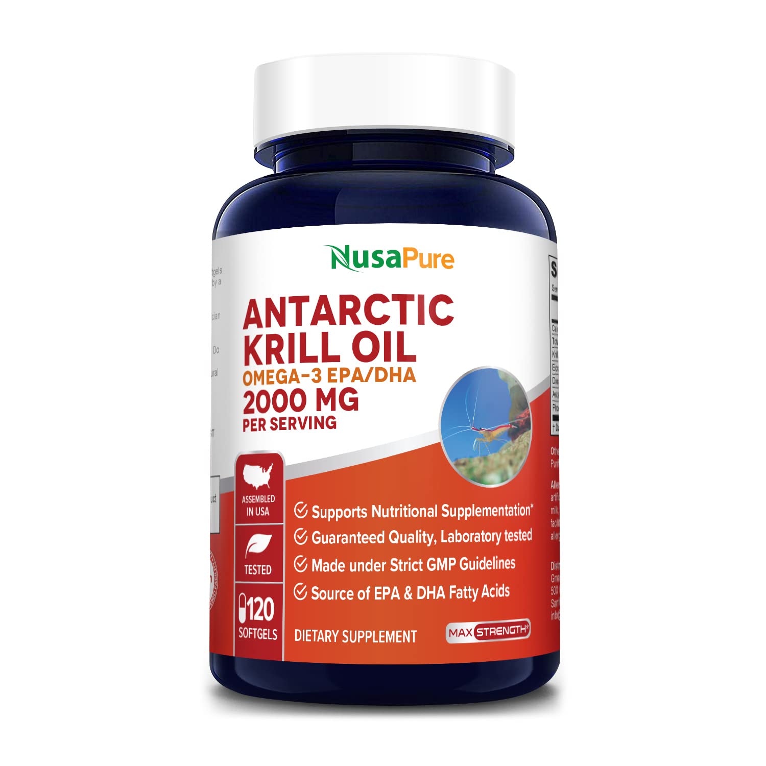 NusaPure Antarctic Krill Oil 2000 mg 120 Softgels, Omega-3 EPA 360mg, DHA 240mg NusaPure uk supplements