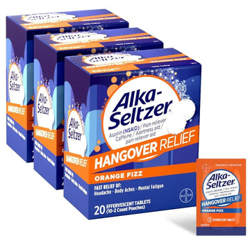 Alka-Seltzer Hangover Relief Tablets, Fast Relief Starts In About 15 Minutes for Headaches, Body Aches & Mental Fatigue, Bachelorette & Bachelor Party Packs 60 Count (3 Boxes, 20 Tablets Each) Alka-Seltzer uk supplements