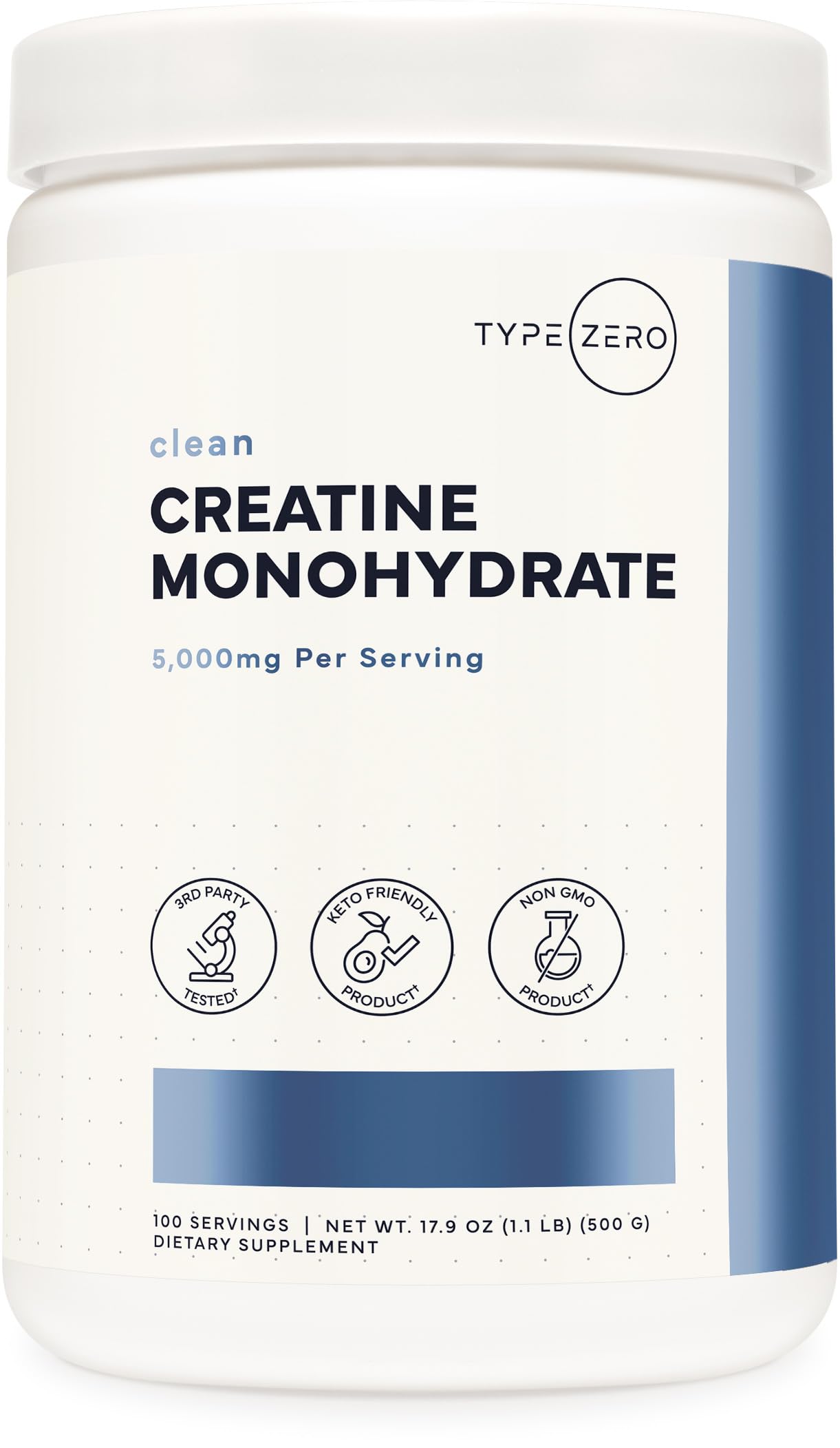 Type Zero Creatine Monohydrate Powder (Unflavored | 500g), 5000 mg Per Serving, Micronized, Zero Sugar, Keto Friendly & Gluten Free, 100 Servings Type Zero uk supplements