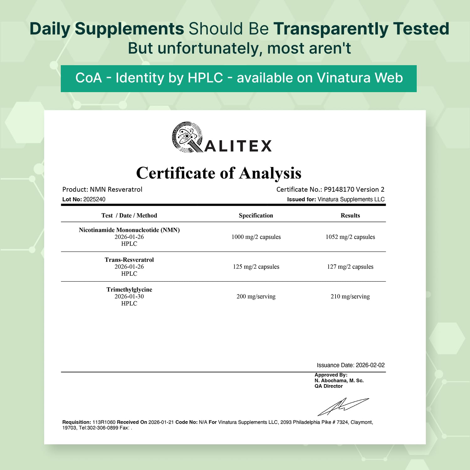 VINATURA NMN Complex Supplement 1325MG - NMN 1000mg with Resveratrol and TMG, Support NAD+, 60 Capsules VINATURA uk supplements