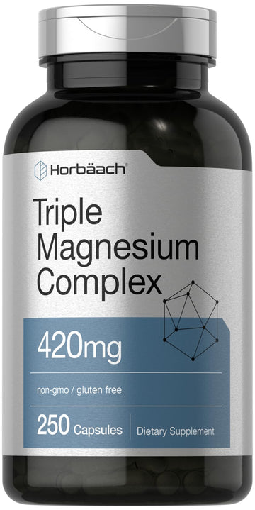 Horbäach Triple Magnesium Complex | 420 mg | 250 Capsules | Non-GMO and Gluten Free Formula | Magnesium Oxide, Citrate, and Aspartate Dietary Supplement Horbäach uk supplements
