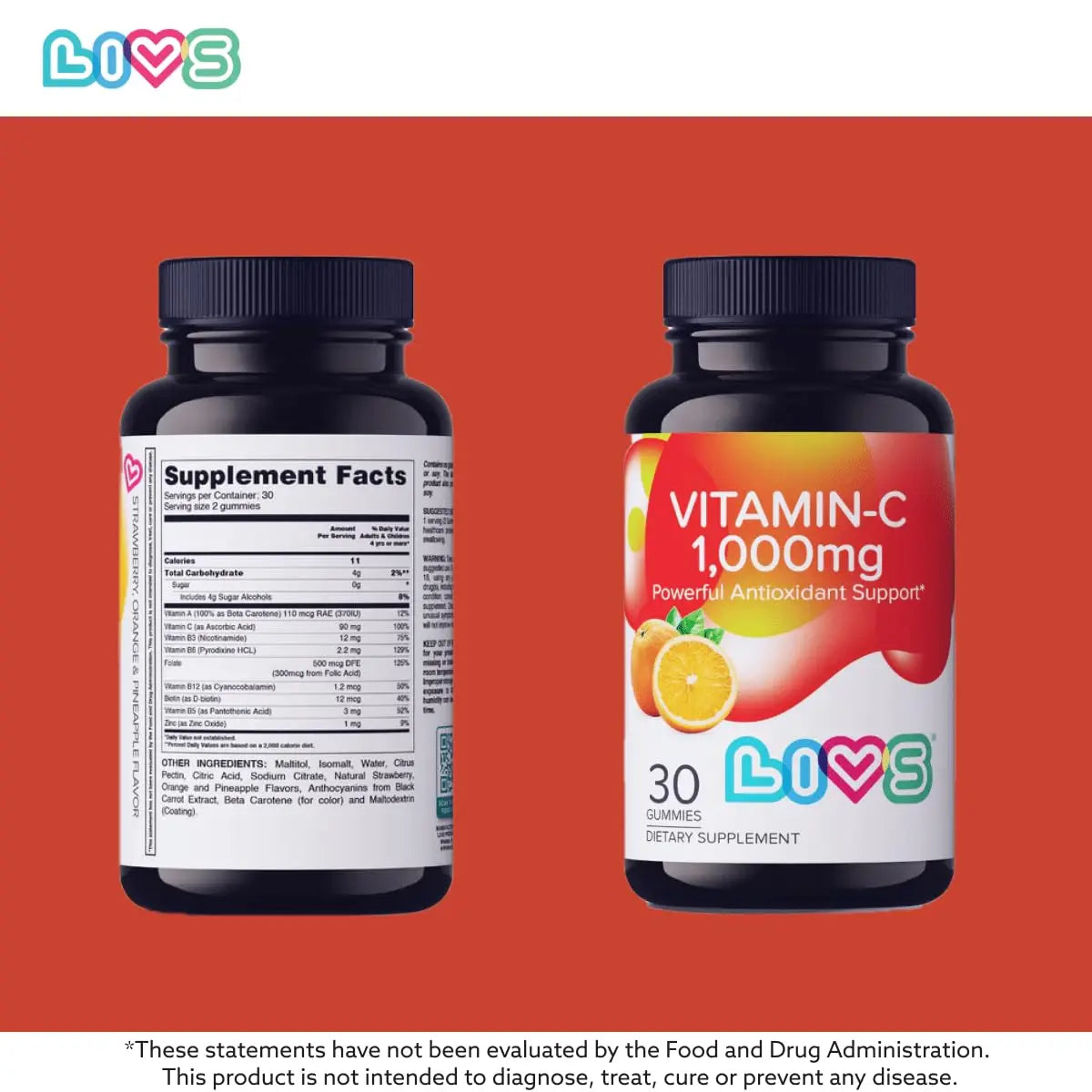 Vitamin C 1000mg Gummies for Kids & Adults |Antioxidant & Immune Support Supplement | Vegan Multivitamin for Hair, Skin & Nails LIVS uk supplements