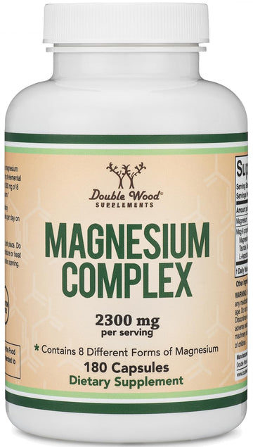 Magnesium Complex Supplement 180 Capsules (426mg Elemental Magnesium Provided by 2,300mg of Eight Different Forms of Magnesium) MAG-8 Provides 100% Daily Recommended Value of Magnesium by Double Wood Double Wood Supplements uk supplements