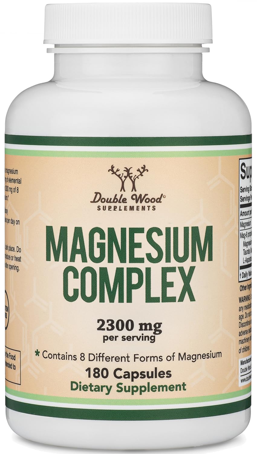 Magnesium Complex Supplement 180 Capsules (426mg Elemental Magnesium Provided by 2,300mg of Eight Different Forms of Magnesium) MAG-8 Provides 100% Daily Recommended Value of Magnesium by Double Wood Double Wood Supplements uk supplements