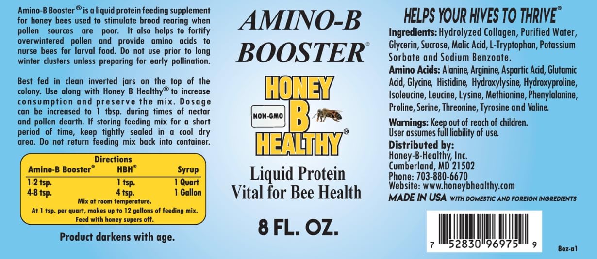 Amino-B Booster 8 oz. Bottle, Liquid Protein Vital for Bee Health Honey B Healthy uk supplements