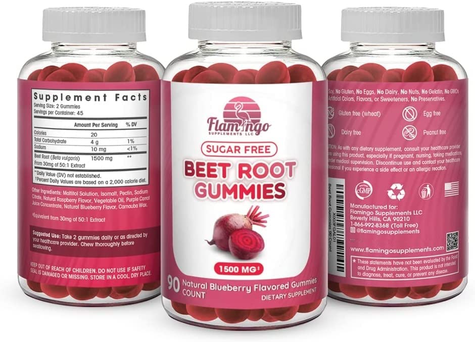 Sugar Free Nitric Oxide Beet Root Gummies (1500 mg)- Beet Root Chewables for Athletic Flamingo Supplements uk supplements