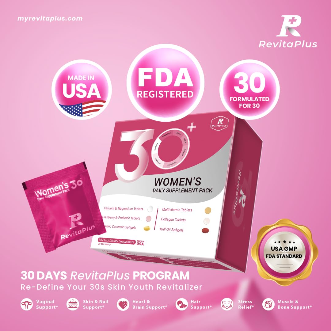 RevitaPlus Multivitamin for Women with Vitamin A,B,C,D3,E,K2,Biotin, Collagen,Krill Oil,Cranberries Supports Energy,Wellness,Beauty and Immune - Vitamin Packs for Women Health 30 Packs RevitaPlus uk supplements