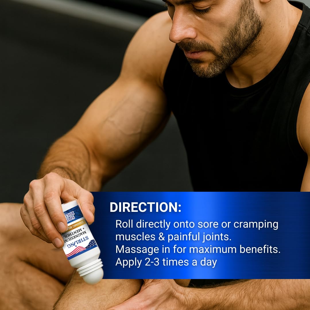 Stirling Menthol Roll On Lotion with Magnesium and 1500mg Pure Hemp - Non-GMO, THC-Free - Fast-Acting Relief for Sore Muscles and Joints, Reduces Swelling and Redness, Promotes Post-Workout Recovery STIRLING uk supplements