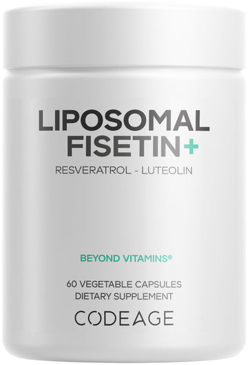 Codeage Liposomal Fisetin Supplement - Fisetin 500 mg - Resveratrol from Japanese Knotweed Extract Polyphenol, Luteolin Sophora Japonica Flavonoid, Liposomal Delivery - Vegan, Non-GMO - 60 Capsules Codeage uk supplements