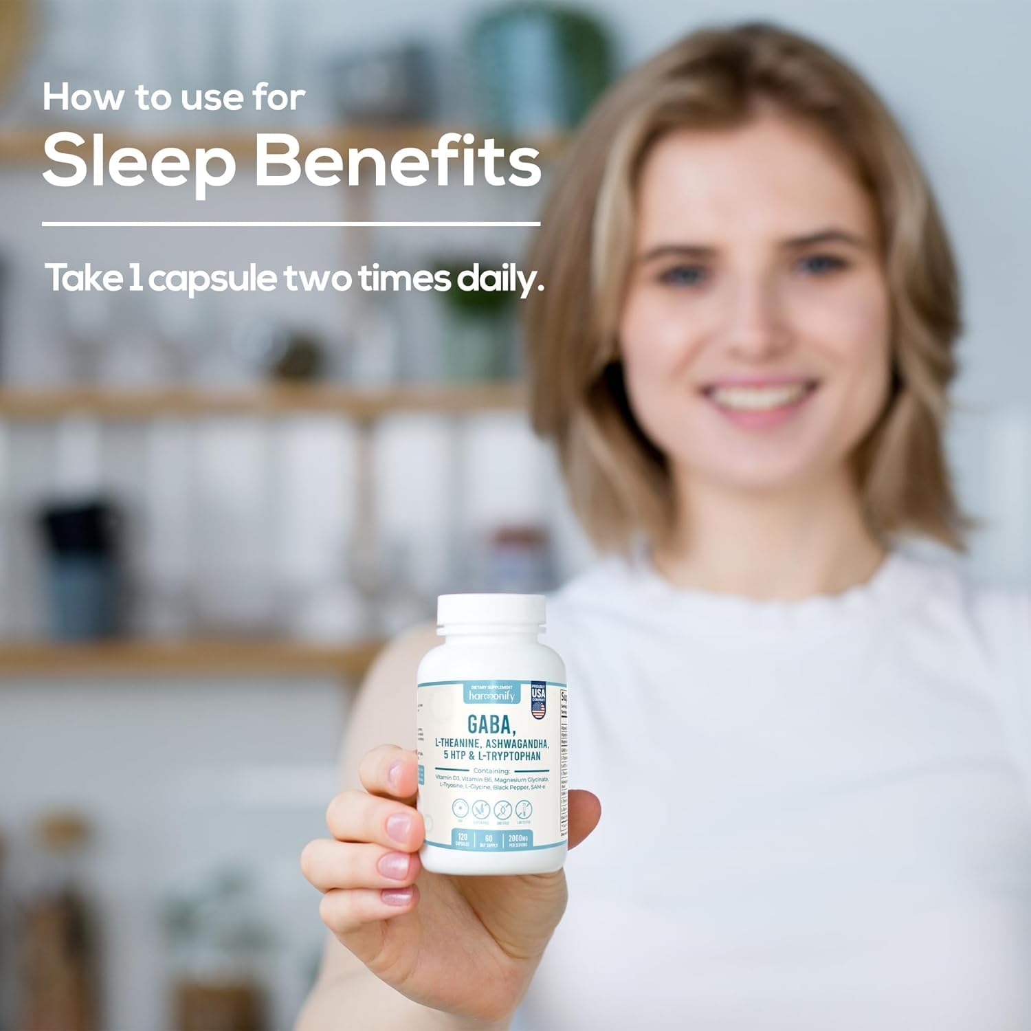 HARMONIFY GABA L-Theanine Supplements with Magnesium Glycinate, Ashwagandha, Same, 5-HTP and L-Tryptophan, 12 in 1 Supplements, 120 Capsules, 2000 mg HARMONIFY uk supplements