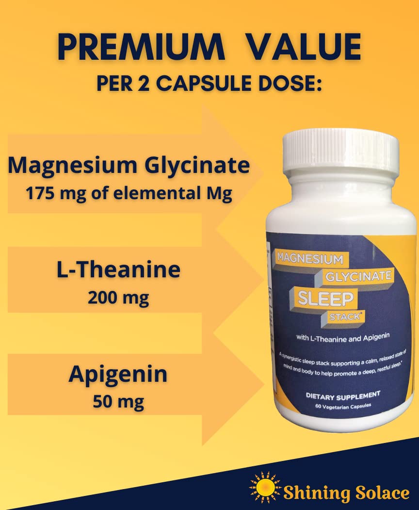 Shining Solace Magnesium Glycinate Sleep Stack with 200 mg L-Theanine, 50 mg Apigenin, 175 mg of Elemental Magnesium Glycinate | Sleep Support Magnesium Supplement | Made in USA Shining Solace uk supplements