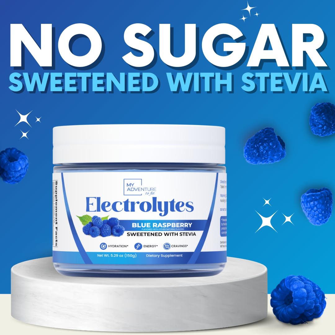 Zero Sugar - Blue Raspberry Electrolytes Powder - Refreshing Hydration - Caffeine Free Energy - All Natural Ingredients - Vegan, Keto and Paleo - Sugar Free Electrolyte Powder Drink Mix - 37 Servings My Adventure to Fit uk supplements