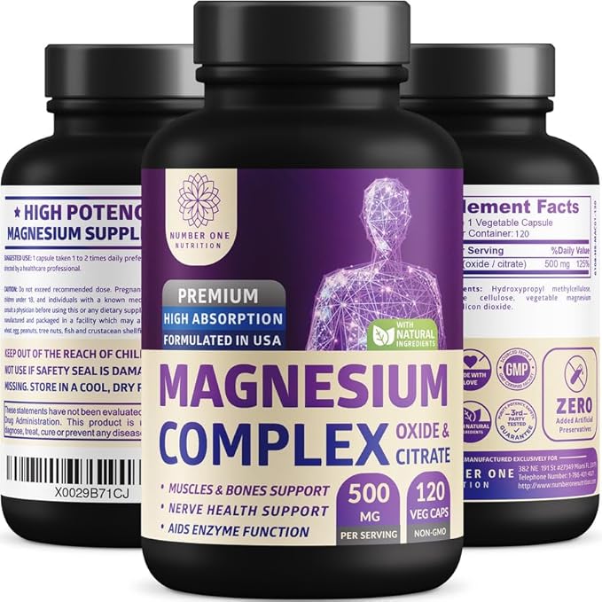 N1N Premium Magnesium Complex - High Absorption Magnesium Supplement for Women and Men to Support Regularity and Bone Health- 120 Veggie Capsules Number One Nutrition uk supplements