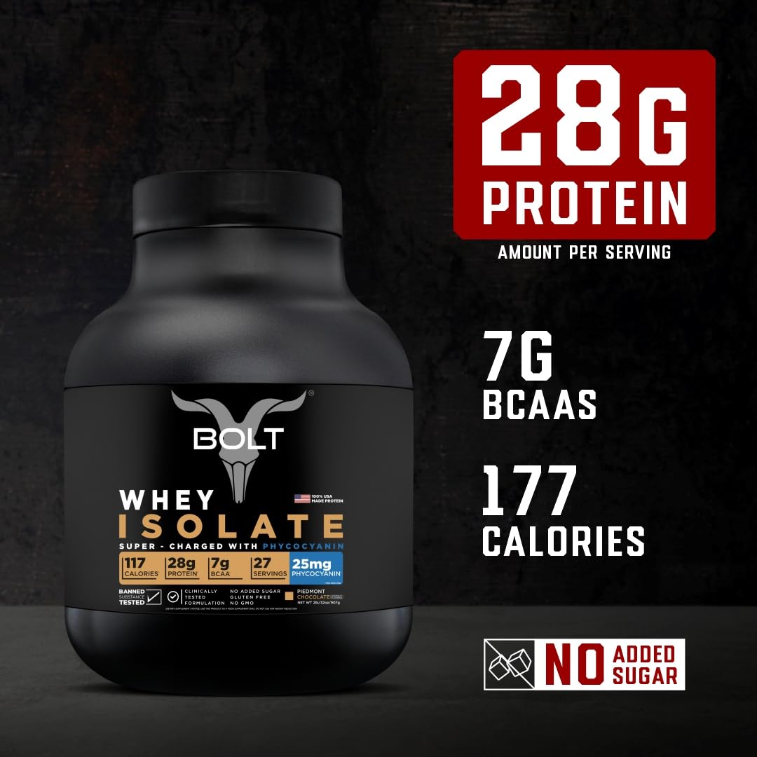 Bolt Nutrition Whey Isolate Protein Powder | with Superfood Phycocyanin | Muscle Strength Bolt Nutrition uk supplements