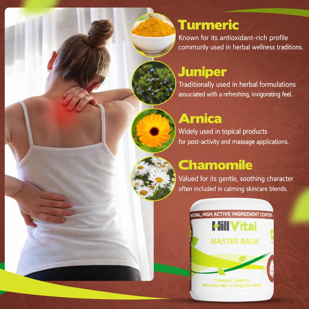 HillVital Herbal Joint Care Balm – Soothing Arnica & Turmeric Blend for Muscles & Joints – Lightweight Herbal Cooling Gel with Mint & Rosemary – Fast-Absorbing Natural Topical Cream Hill Vital Natural Solutions uk supplements