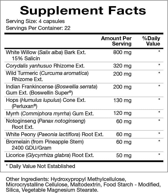 Natura Health Products Willow Relief Supplement - Enhances Muscle Relaxation - Featuring White Willow Bark, Turmeric, Boswellin Super Indian Frankincense, Corydalis Rhizome (90 Capsules) Natura Health Products uk supplements