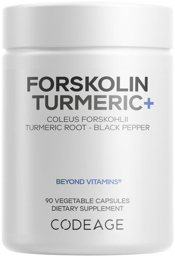 Codeage Forskolin, Pure Forskolin Coleus + Organic Turmeric Root Powder, 95% Curcuminoids + Bioperine Black Pepper - 20% Standardized Coleus Forskohlii Supplement - Non-GMO - 90 Capsules Codeage uk supplements