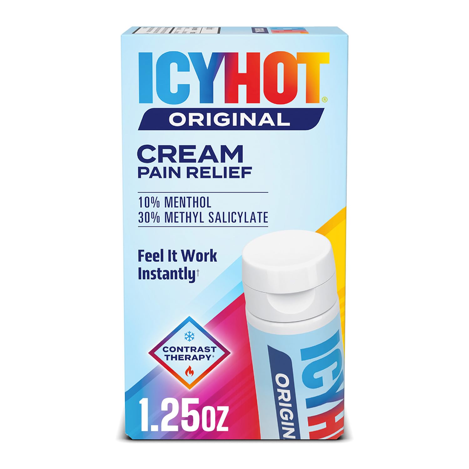 Icy Hot Original Pain Relief Cream, Fast-Acting Pain Relief with Menthol 10% and Methyl Salicylate 30%, Ice and Heat Contrast Therapy for Backaches, Joints, Muscle Strains and Arthritis, 1.25 oz Icy Hot uk supplements