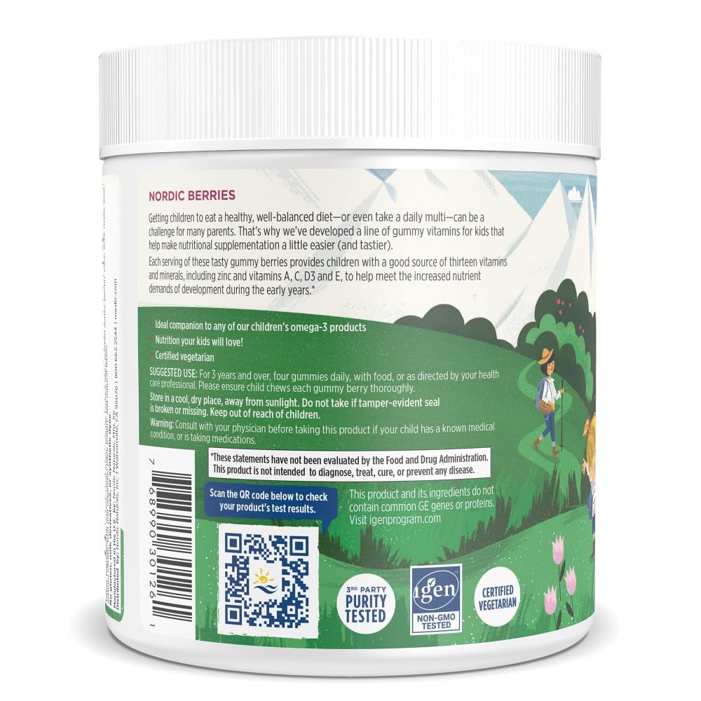 Nordic Naturals Nordic Berries, Cherry Berry - 120 Gummy Berries - Great-Tasting Multivitamin for Ages 2+ - Growth, Development, Optimal Wellness - Non-GMO, Vegetarian - 30 Servings Nordic Naturals uk supplements