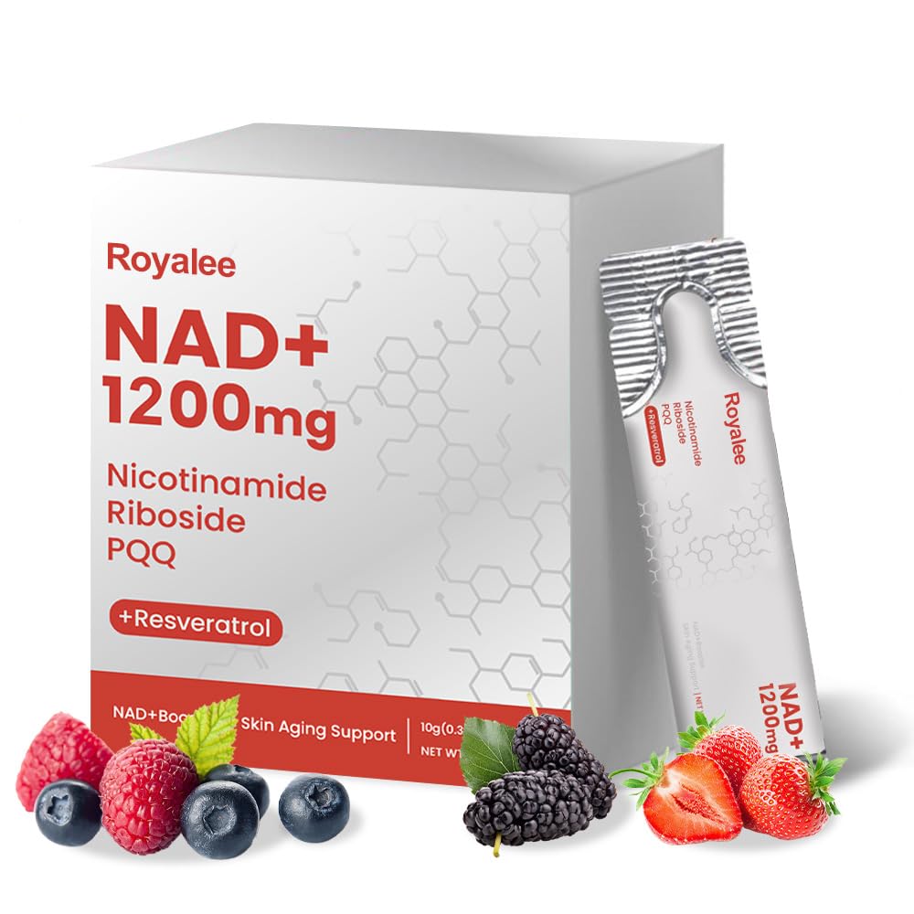 Royalee NAD Supplement 1200mg Synergistic Blend with Nicotinamide Riboside, PQQ & Resveratrol - Premium Anti-Aging Supplement for Cellular Energy, Mental Clarity and Longevity (30 Packets)1 Royalee uk supplements