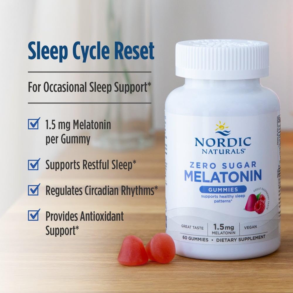 Nordic Naturals Zero Sugar Melatonin Gummies, Raspberry - 120 Gummies - 1.5 mg Melatonin - Great Taste - Restful Sleep, Antioxidant Support - Non-GMO, Vegan - 120 Servings Nordic Naturals uk supplements