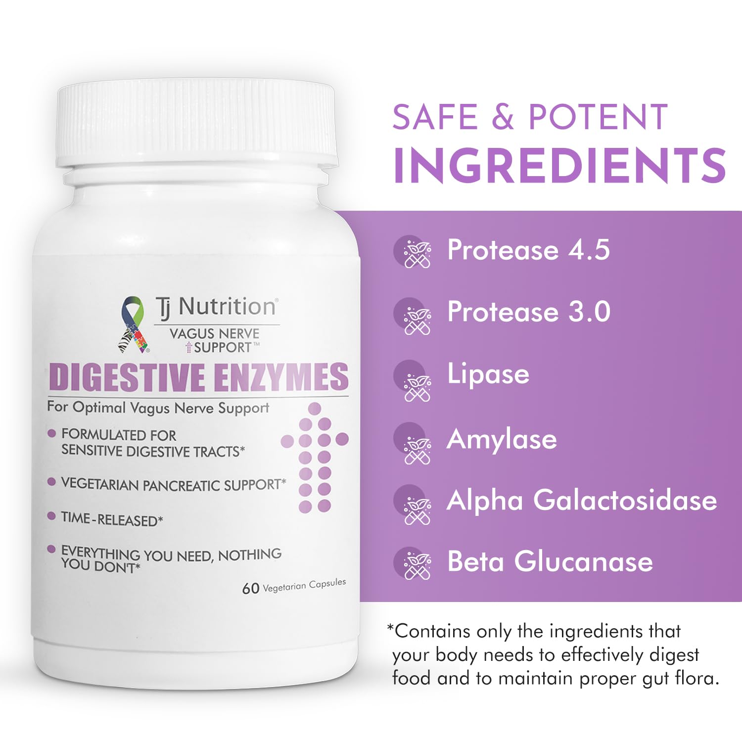 TJ Nutrition Digestive Enzymes for Sensitive Stomachs - Supports Vagus Nerve, Vegetarian Pancreatic Support, Timed Release Formula for Optimal Gut Health, Enhances Food Digestion & Gut Flora TJ Nutrition uk supplements