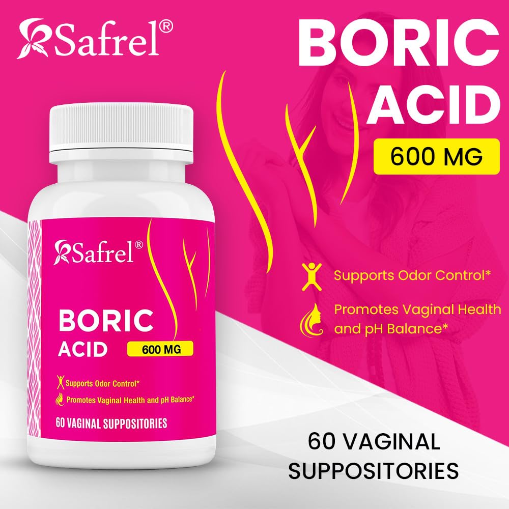 Safrel Boric Acid Vaginal Suppositories - 60 Count (1-Pack) – 100% Pure USA-Made, Supports Intimate Safrel uk supplements