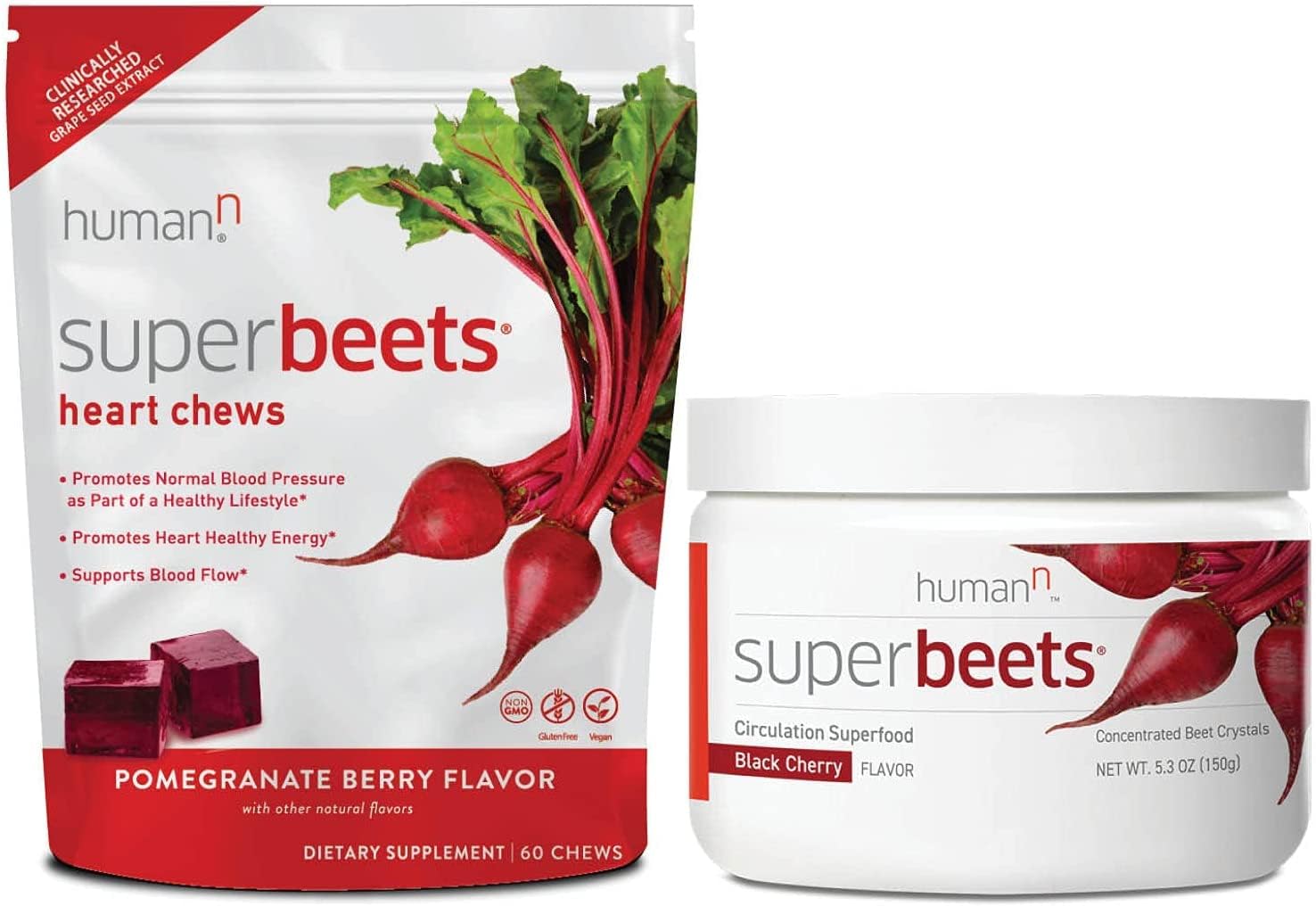 humanN SuperBeets Heart Chews & SuperBeets Black Cherry Powder humanN uk supplements