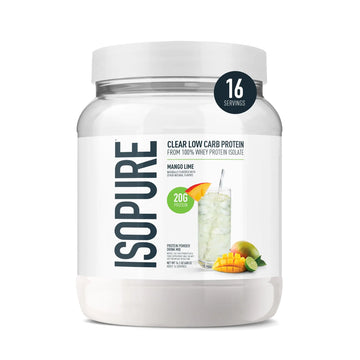 Isopure Clear Whey Isolate Protein Powder, Lactose Free, Gluten Free, Naturally Flavored, Mango Lime, 20g Protein Per Serving, 14.1 Oz, 16 Servings (Packaging May Vary) Isopure uk supplements