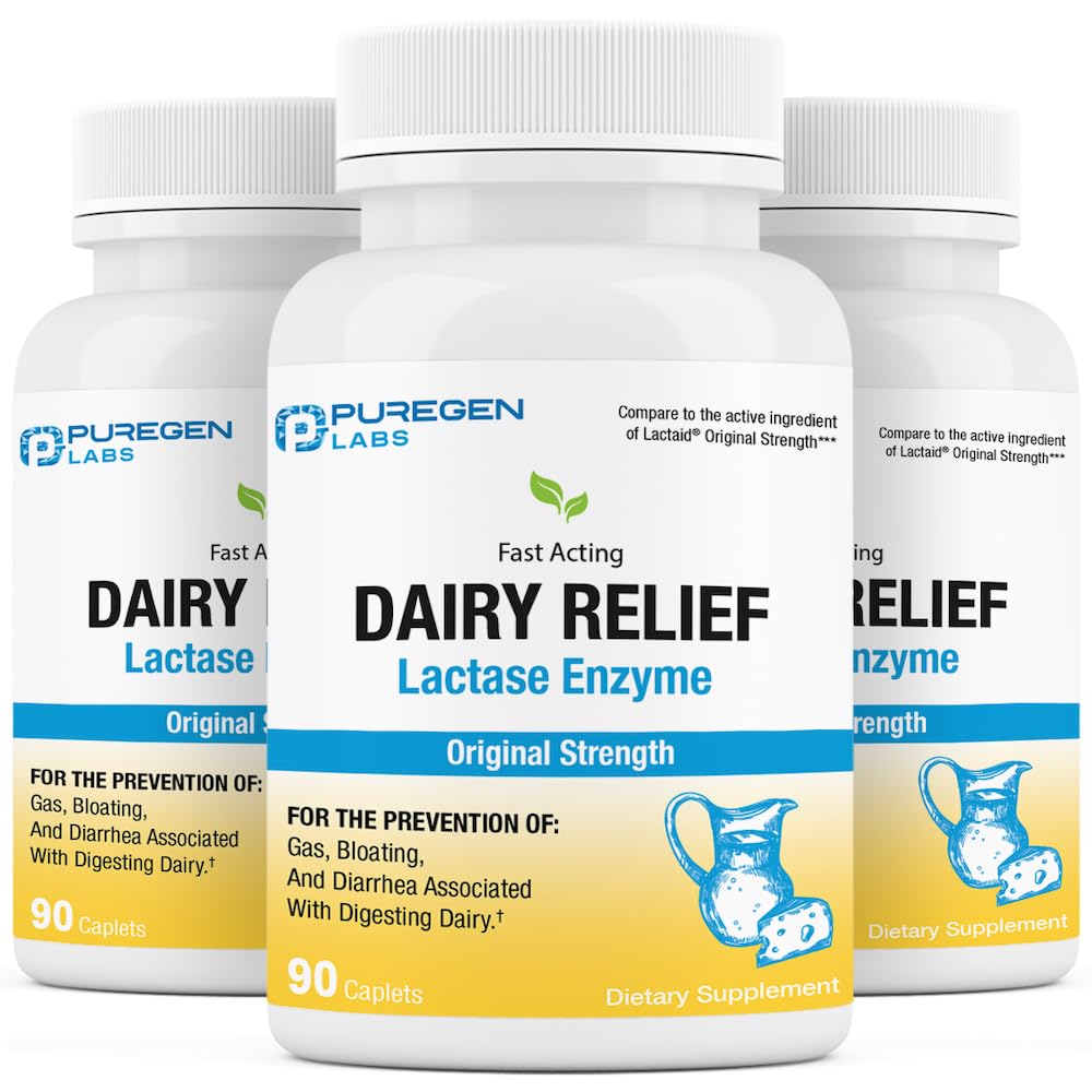 Puregen Labs Dairy Relief Natural Fast Acting Lactase Enzyme 3000 FCC, Lactose Intoleran P Puregen Labs uk supplements
