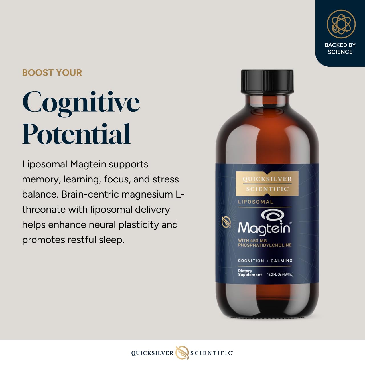 Quicksilver Scientific Liposomal Magtein - Magnesium Supplement for Brain Function Support - Stress, Sleep & Memory Support - Gluten-Free, Sugar-Free & Vegan - 15.2 fl oz (30 Servings) Quicksilver Scientific uk supplements