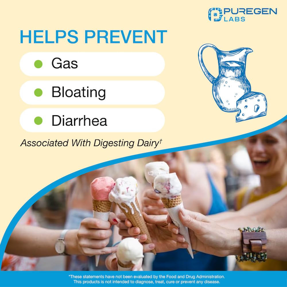 Puregen Labs Dairy Relief Natural Fast Acting Lactase Enzyme 3000 FCC, Lactose Intoleran P Puregen Labs uk supplements