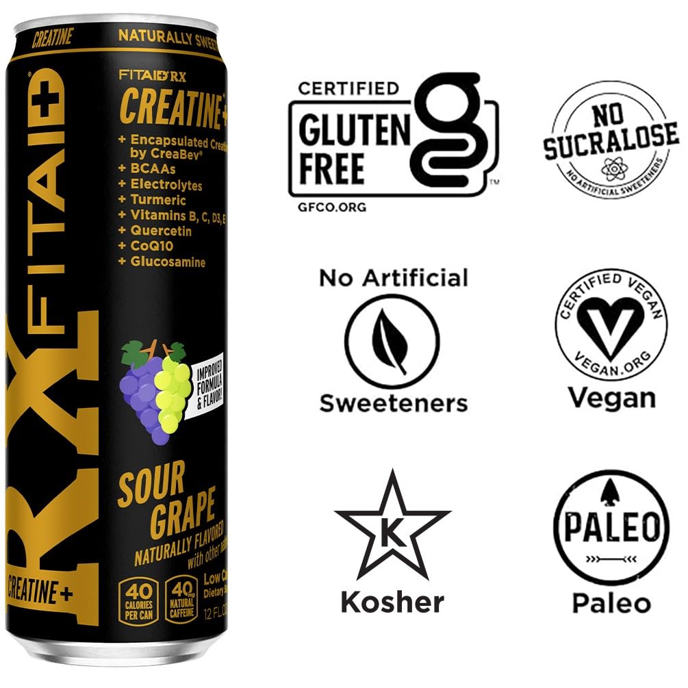 FITAID RX Recovery Blend Plus Creatine, Contains BCAAs, Glucosamine, Turmeric, B-Complex, Electrolytes, 12 Fl Oz (Pack of 12) LIFEAID uk supplements