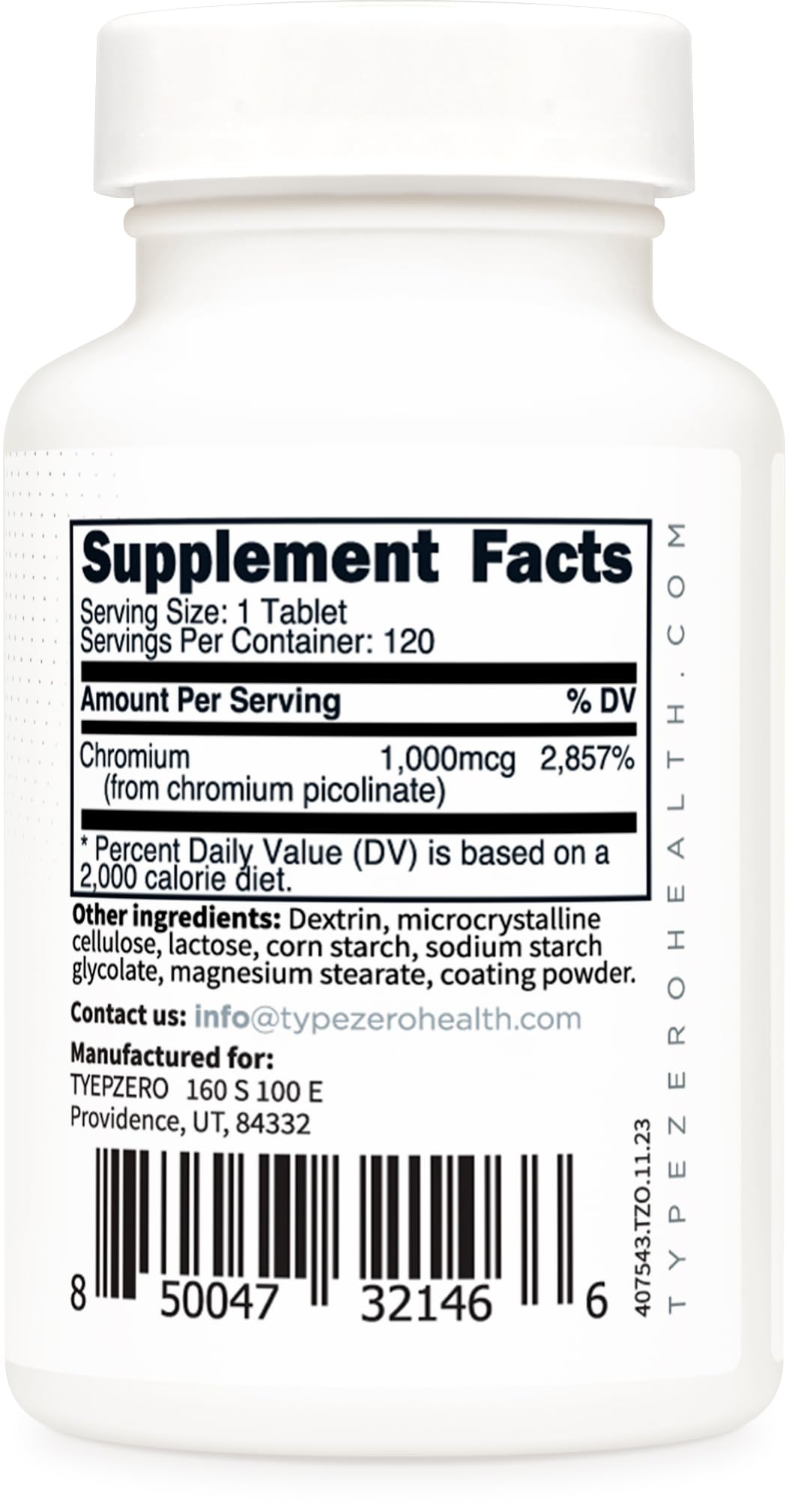 Type Zero Clean Chromium Picolinate Tablets (120 Servings, 1,000 MCG Per Serving) - Non-GMO, Gluten Free Type Zero uk supplements
