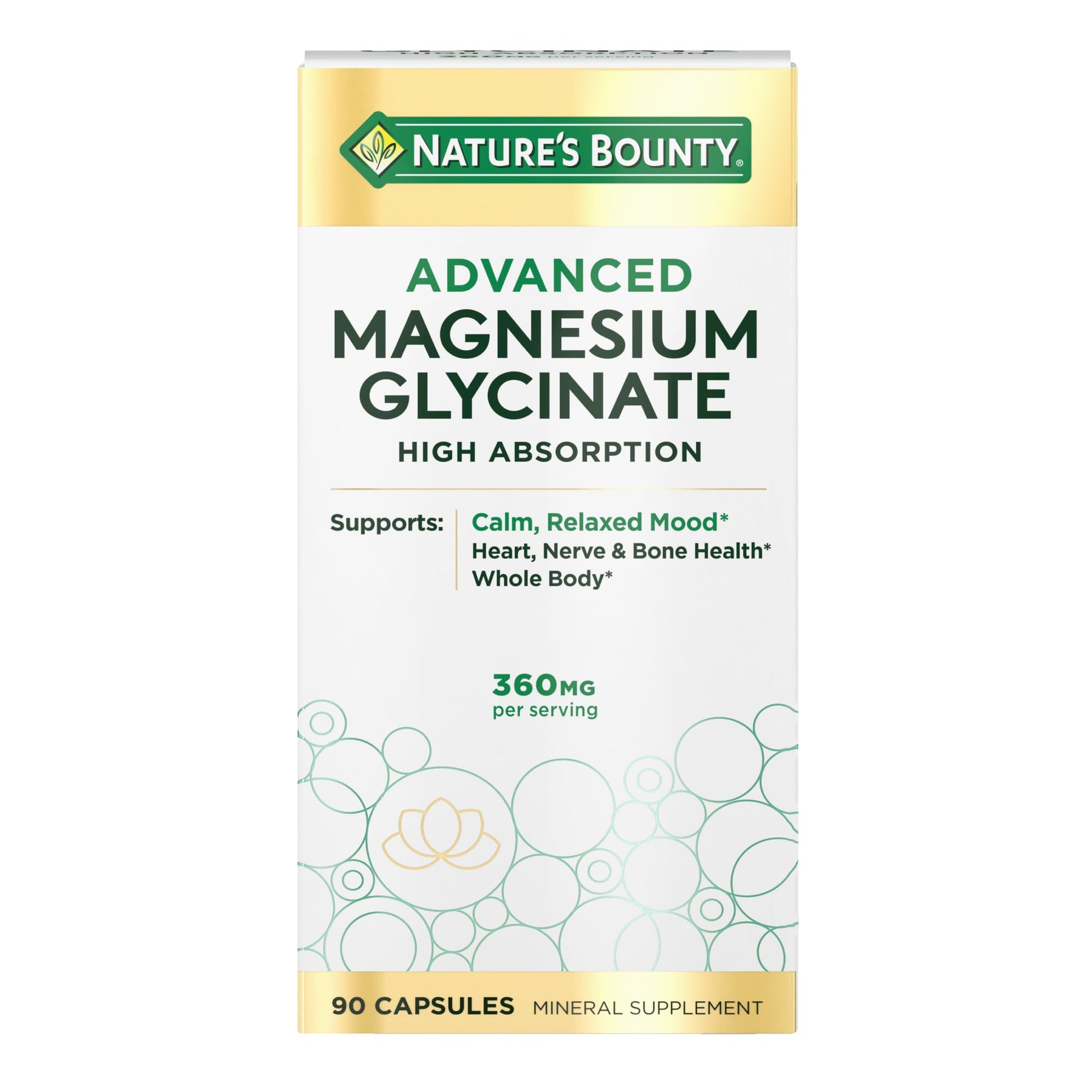 Nature's Bounty Calm Magnesium Glycinate Supplement - High Absorption Magnesium for Relaxed Mood, Heart & Bone Health, 90 Capsules Nature's Bounty uk supplements